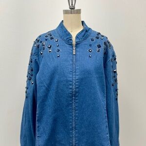 Bob Mackie Embellished Gem Blue Denim Jacket